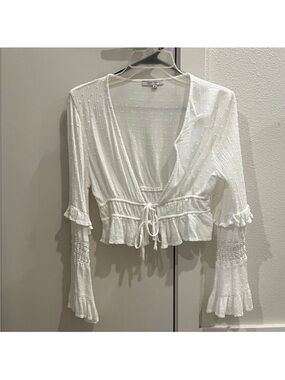 Love Tree White Tie-Front Ruffle Peasant Blouse